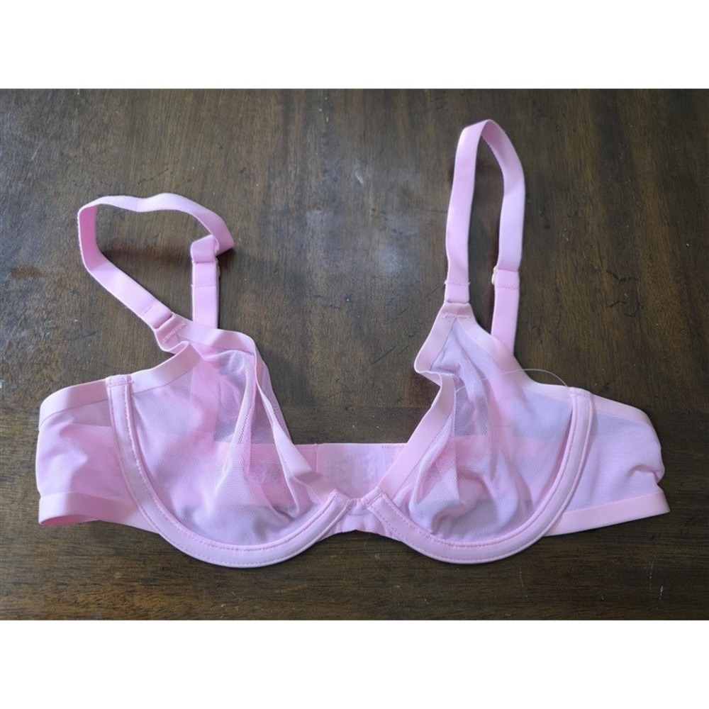 NWOT CUUP 30C The Plunge Mesh Pink Sheer Underwire Bra 131298